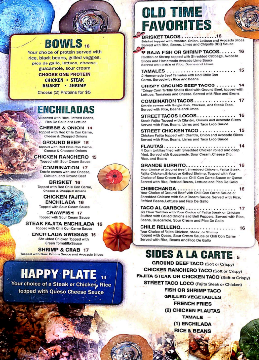 Back of Menu